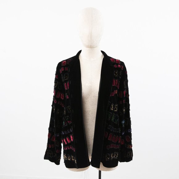 Vintage Chico's M Velvet Abstract Tunic Top Black - Picture 7 of 7